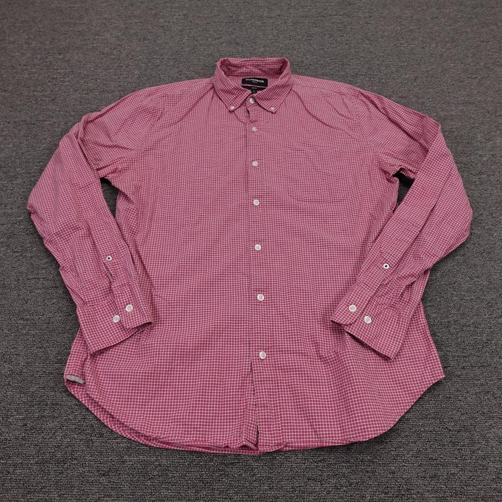 Bonobos Shirt Mens Large Pink Check Long Sleeve Button Up Slim Fit Stretch Woven